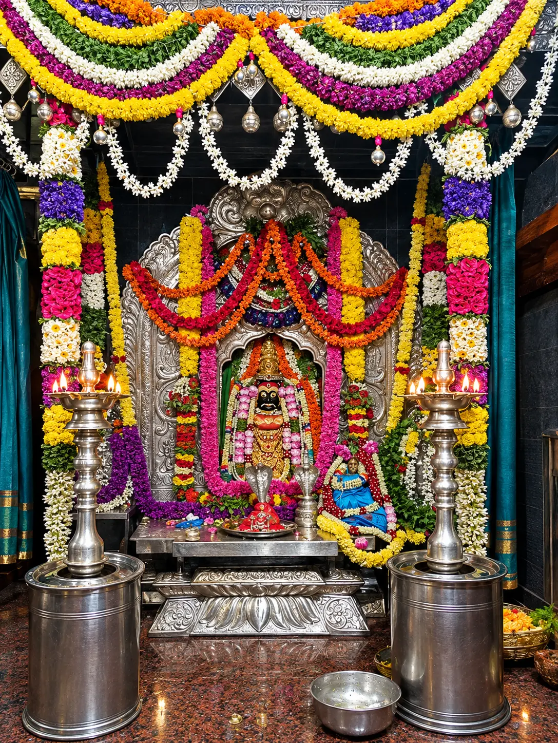 Goddess Renuka Yellamma adorned with flower garlands